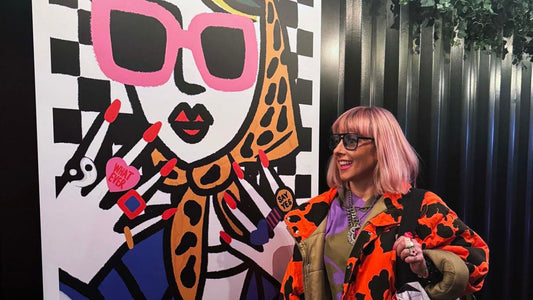 Carla Bentele in front of one of her designs